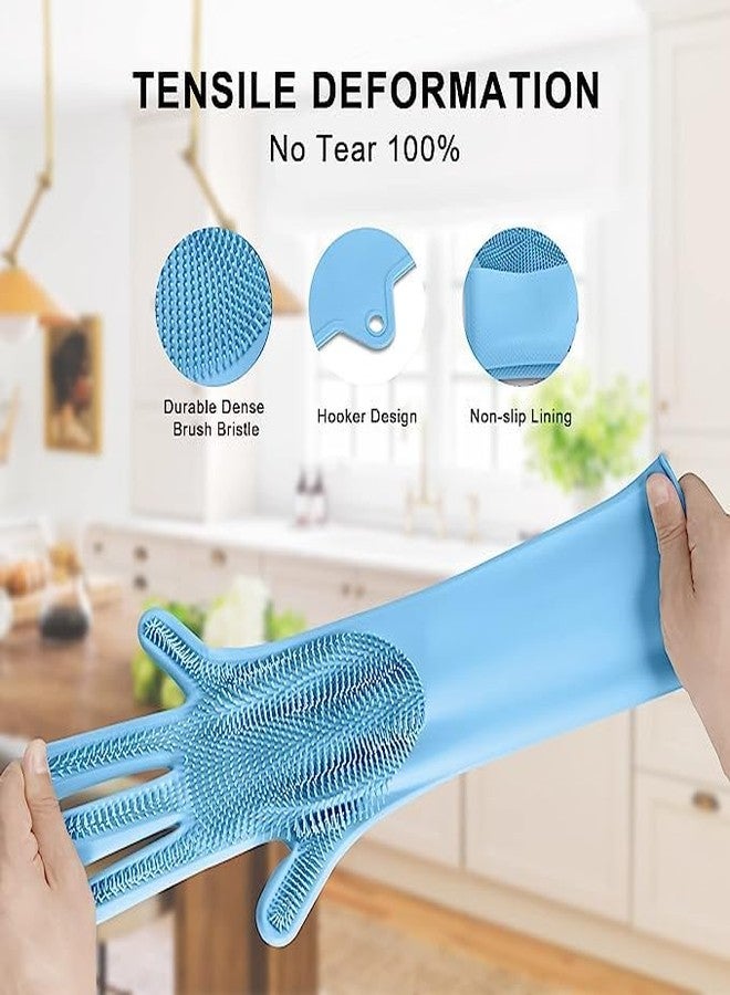 GLOVESKART قفازات سيليكون من GLOVESKART® (5 ألوان)، قفازات تنظيف لغسل الأطباق، المطبخ، الحمام، تنظيف السيارة، العناية بالحيوانات الأليفة، قفازات مطاطية قابلة لإعادة الاستخدام للاستخدام المنزلي، مقاس واحد (عبوة من زوج واحد) (أزرق) - Image 2